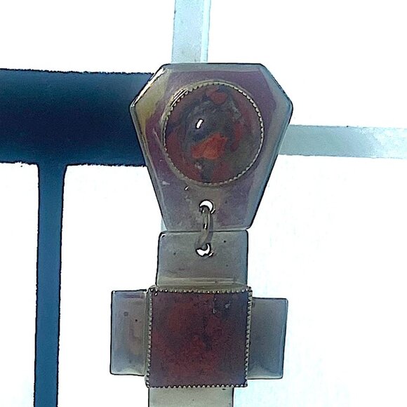 Vintage 80's Agate Southwestern Handmade Christian Cross Earrings - Picture 3 of 5